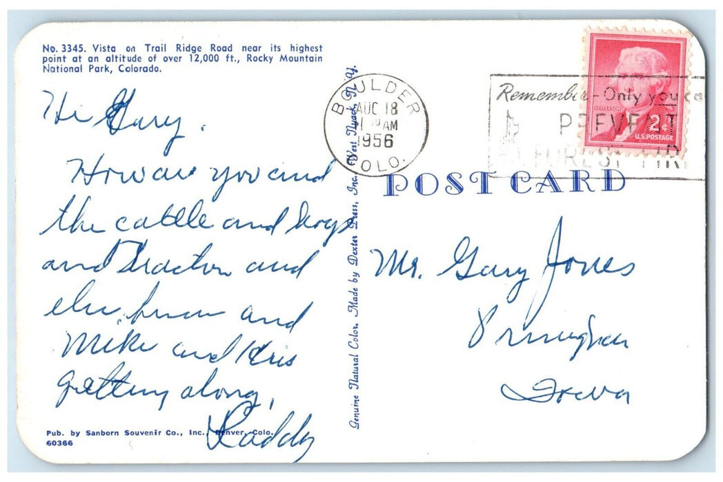 1956 Vista Trail Ridge Road Snow Rocky Mountain National Park Colorado Postcard