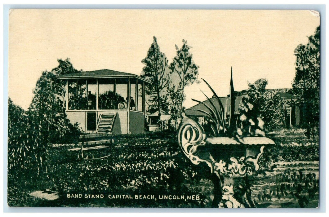 c1910 Band Stand Capital Beach Exterior Building Field Lincoln Nebraska Postcard
