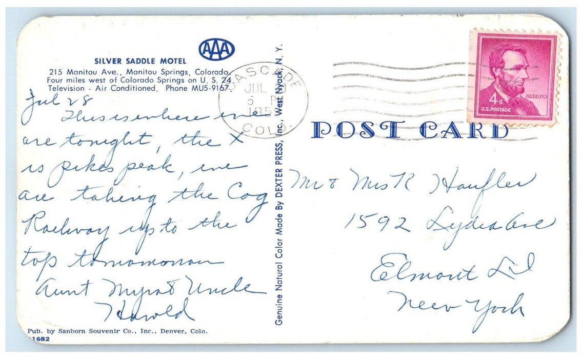 1959 Silver Saddle Motel Car Roadside Manitou Springs Colorado CO Postcard