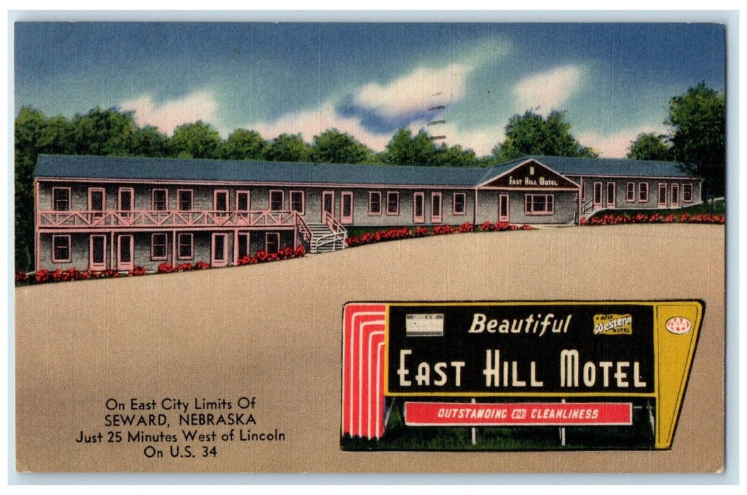 1959 East Hill Motel Roadside Seward Nebraska NE Posted Vintage Postcard