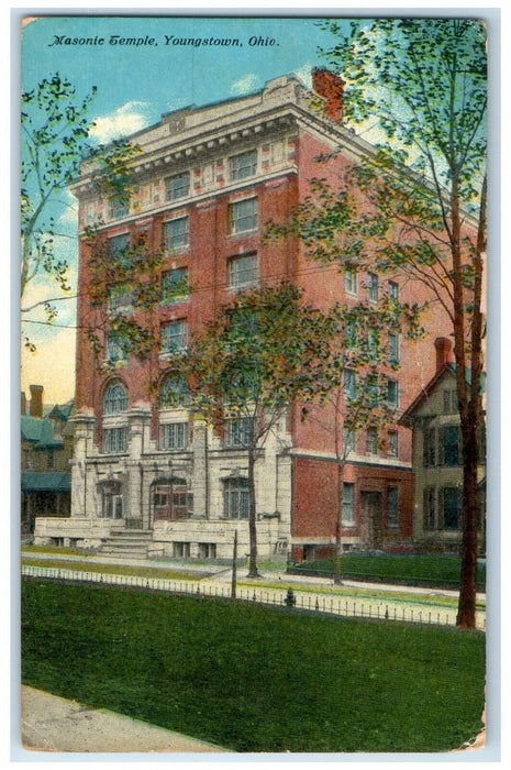 1911 Roadside View Masonic Temple Building Youngstown Ohio OH Antique Postcard