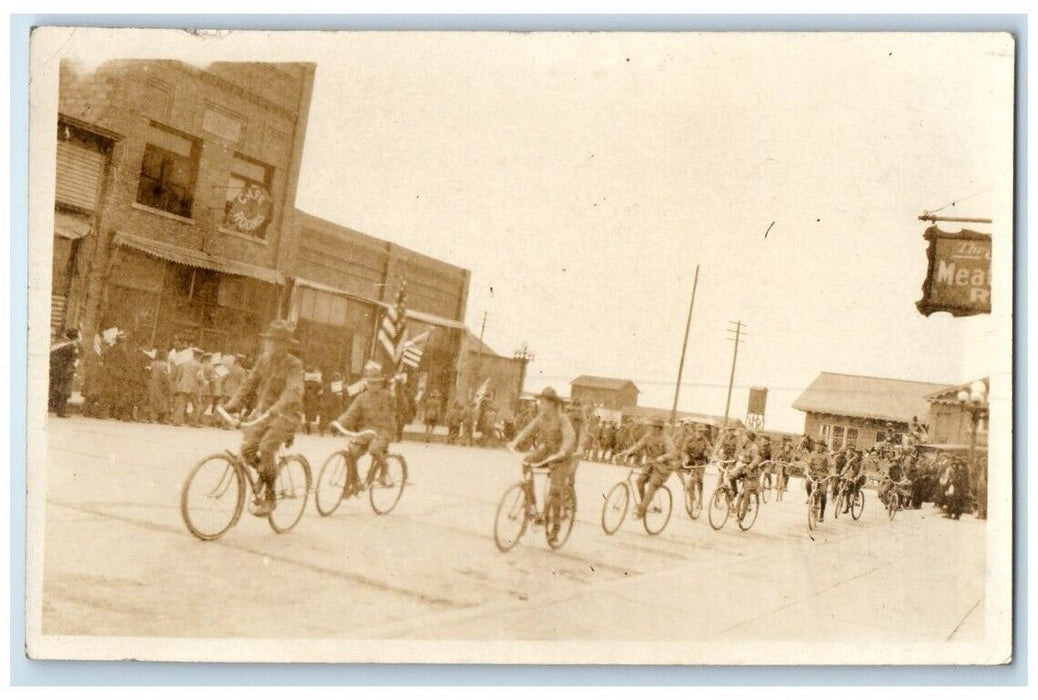 c1910's Patriotic Parade Boy Scouts Bicycle Mitchell SD RPPC Photo Postcard