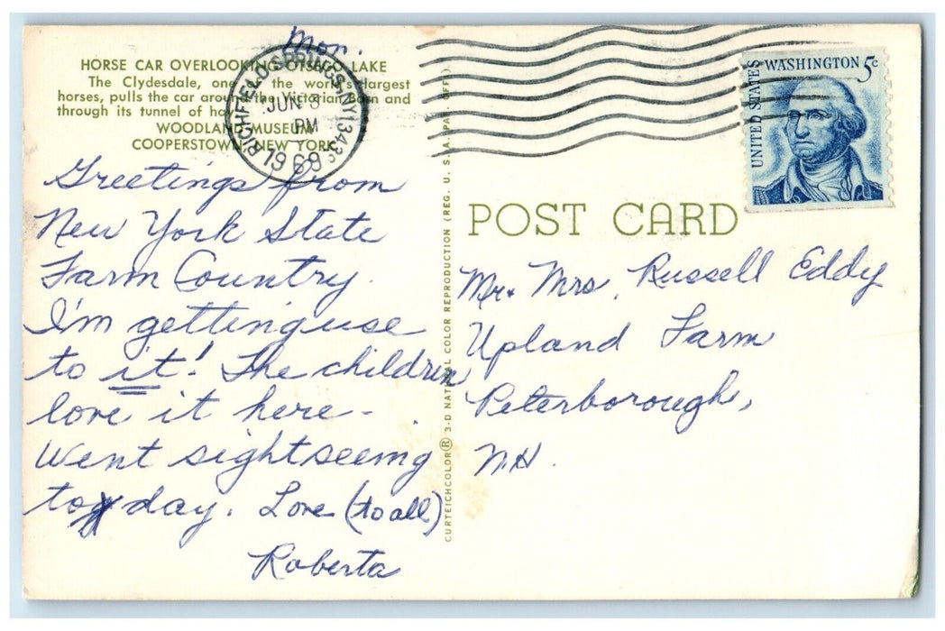 1969 Horse Car Overlooking Otsego Lake Museum Cooperstown New York NY Postcard