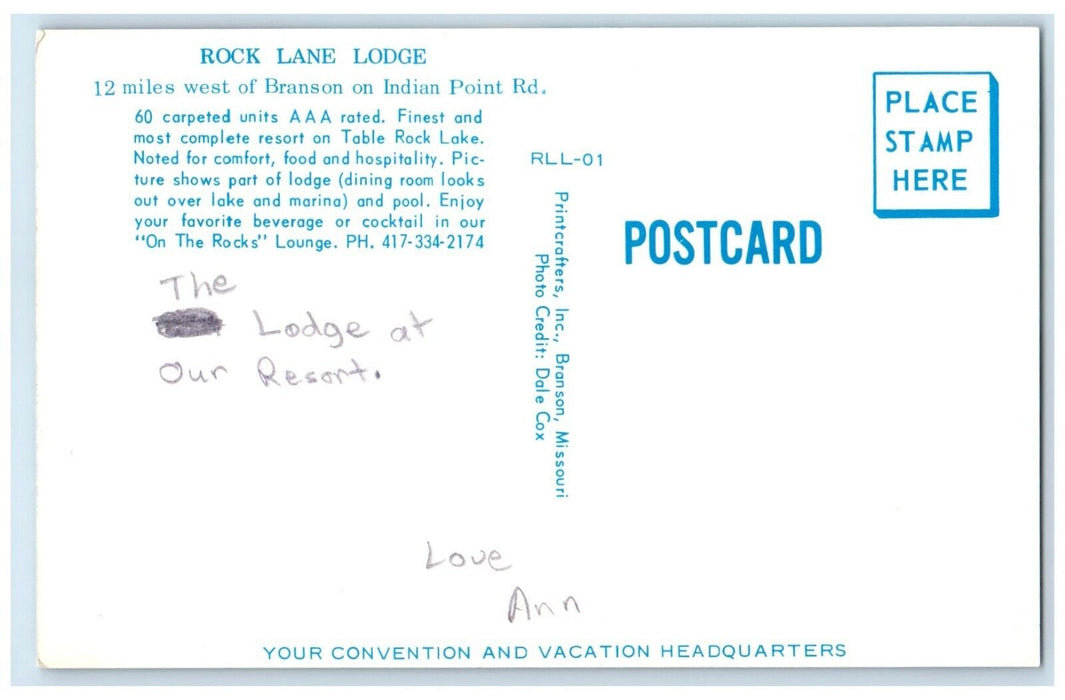 c1960's Rock Lane Lodge West Of Branson On Indian Point Rd Vintage Postcard