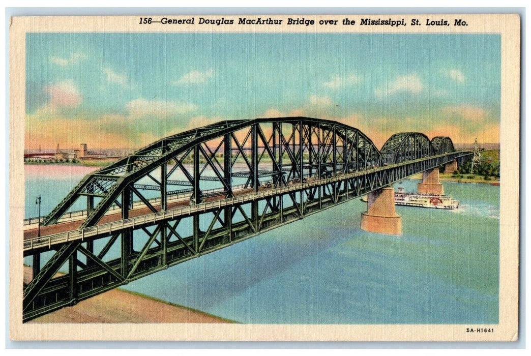 c1940 General Douglas MacArthur Bridge Mississippi St. Louis Missouri Postcard