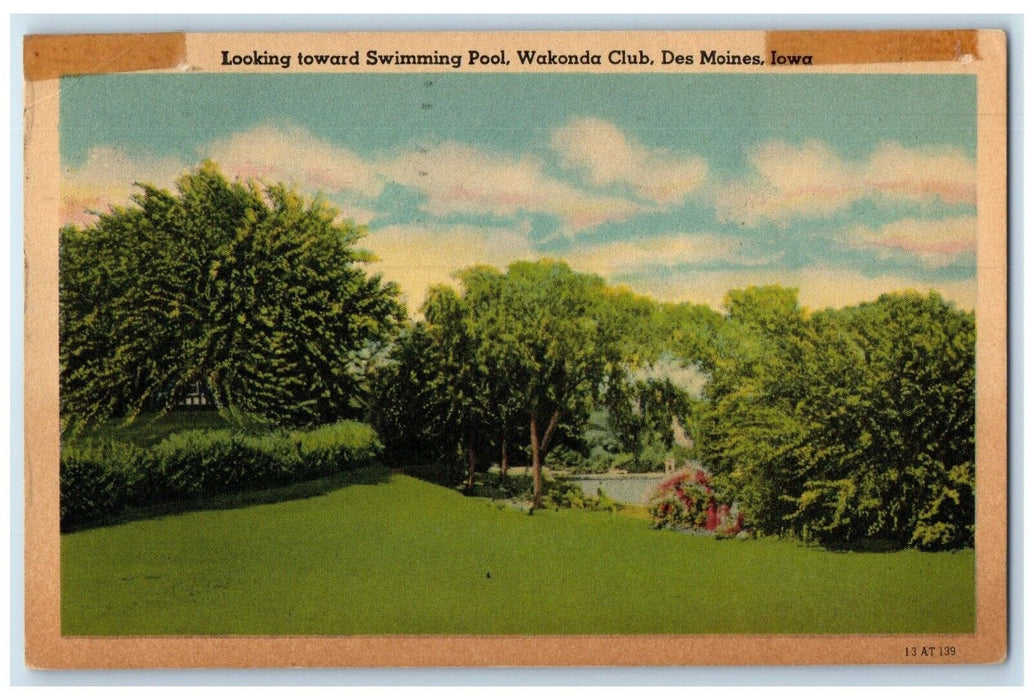 c1950 Scenic View Looking Swimming Pool Wakonda Club Des Moines Iowa IA Postcard