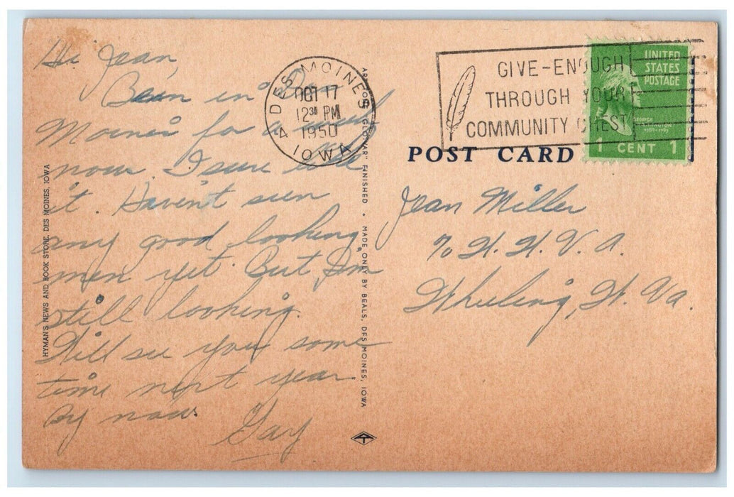 c1950 Scenic View Looking Swimming Pool Wakonda Club Des Moines Iowa IA Postcard
