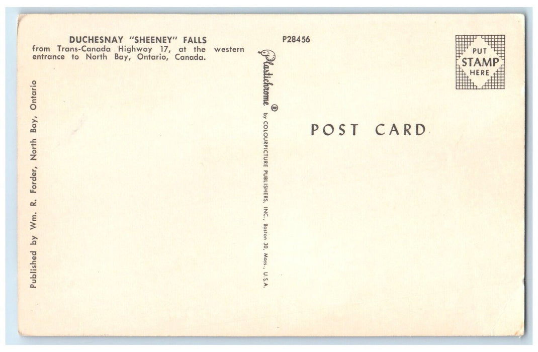 c1960 Duchesnay Sheeney Falls Trans-Canada Highway Bay Ontario Canada Postcard