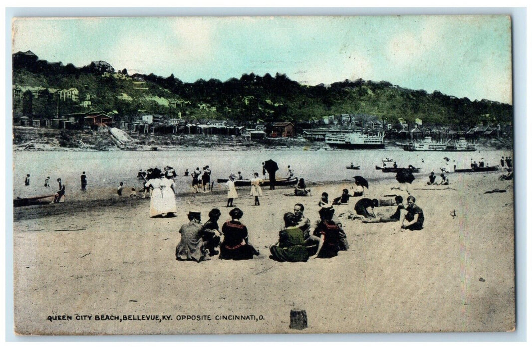 1911 Queen City Beach Sand Bellevue Kentucky Opposite Cincinnati Ohio Postcard