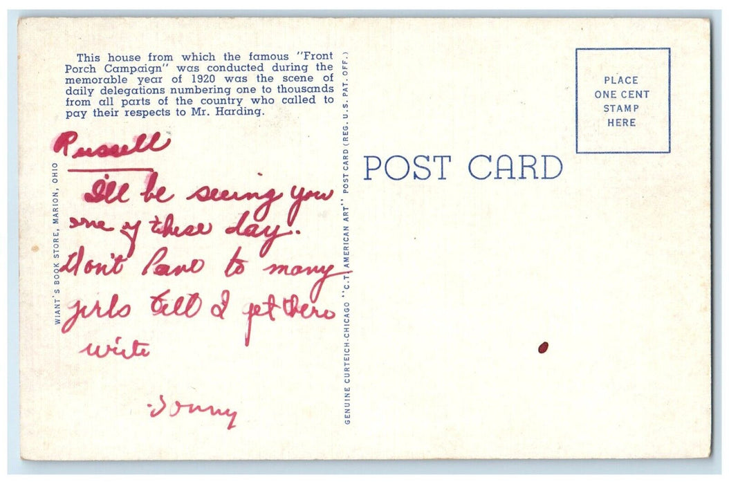 c1940 Late President Harding's Home Now Harding Museum Marion Ohio OH Postcard