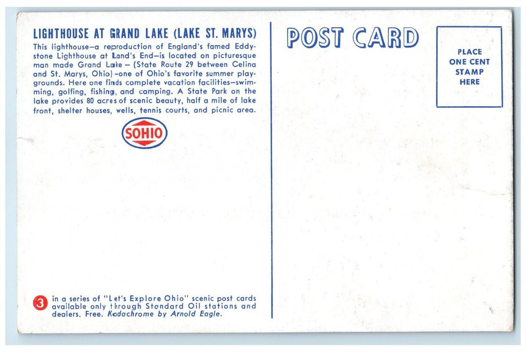 c1960 Lighthouse Grand Lake Lake Eddystone Grand Lake St. Marys Ohio OH Postcard