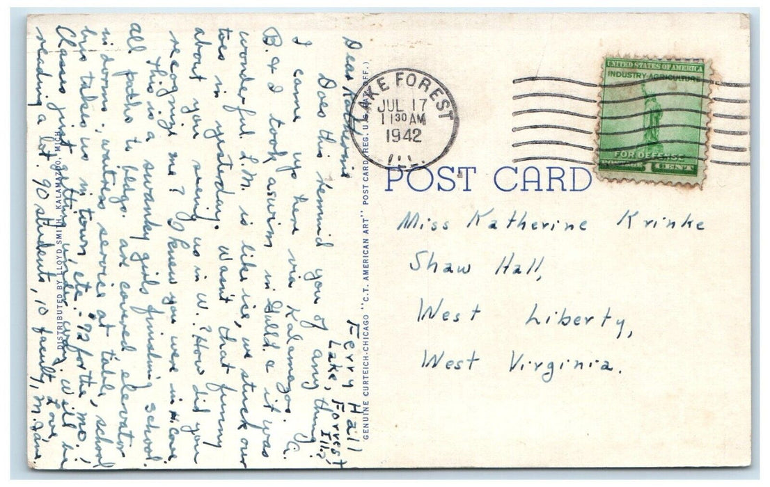 1942 Beauty Spot Milham Park Exterior Road Trees Kalamazoo Michigan MI Postcard