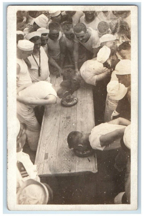 c1920's USS Colorado Christmas Pie Eating Navy Sailors RPPC Photo Postcard