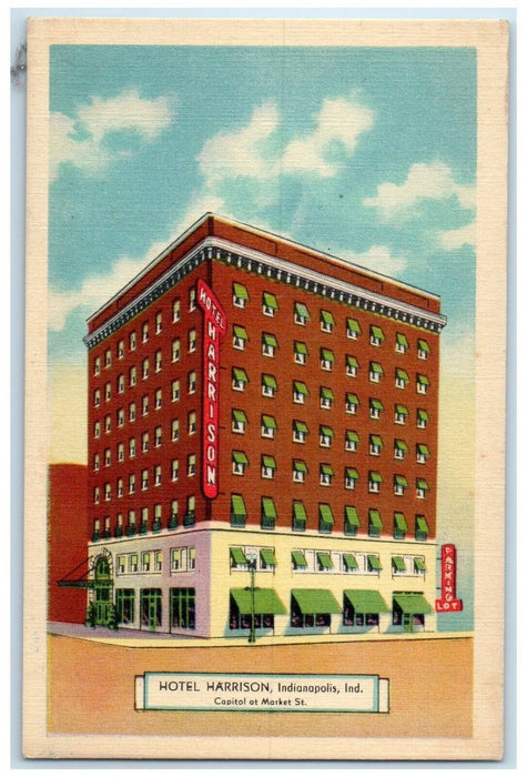 c1930's Hotel Harrison Building Street View Indianapolis Indiana IN Postcard