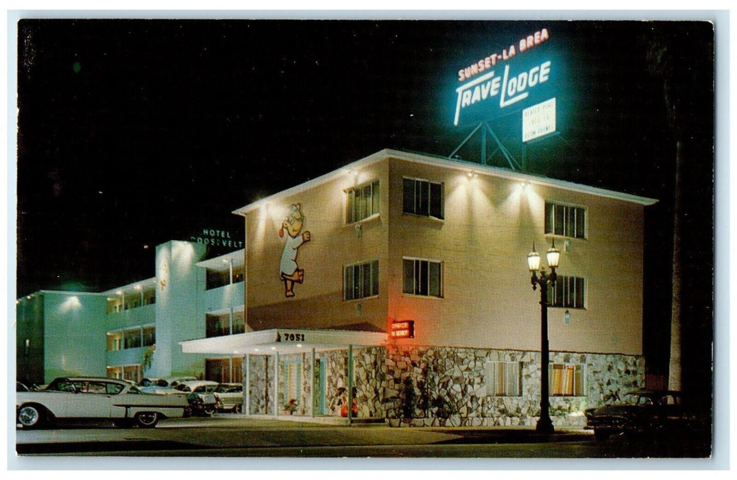 c1950's Travel Lodge Sunset La Brea Cars Hollywood California CA Postcard