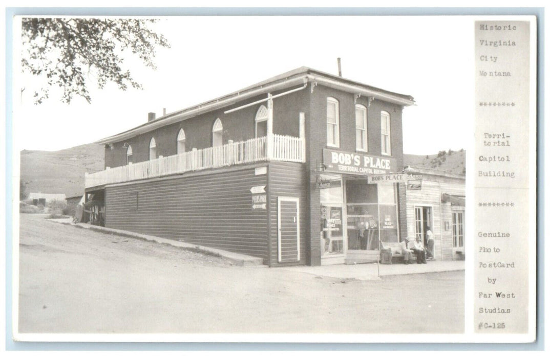 Territorial Capitol Building Bob's Place Virginia City MT RPPC Photo Postcard