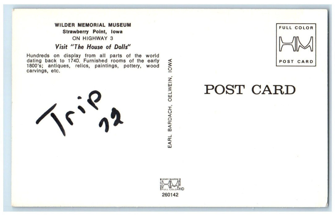 c1960 Wilder Memorial Museum House Dolls Figures Strawberry Point Iowa Postcard