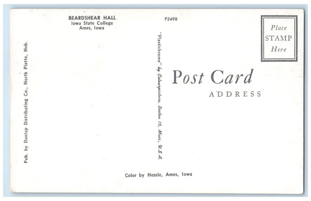 1960 Beardshear Hall Iowa State College Field Ames Iowa Vintage Antique Postcard