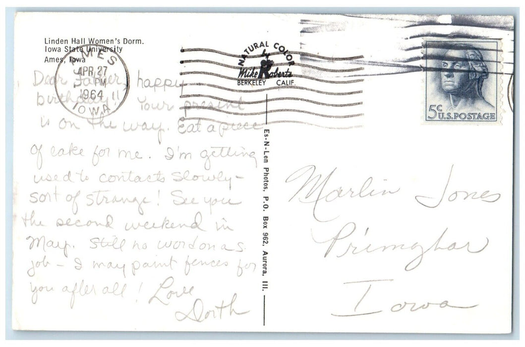 1964 Linden Hall Women's Dorm Iowa State University Exterior Ames Iowa Postcard