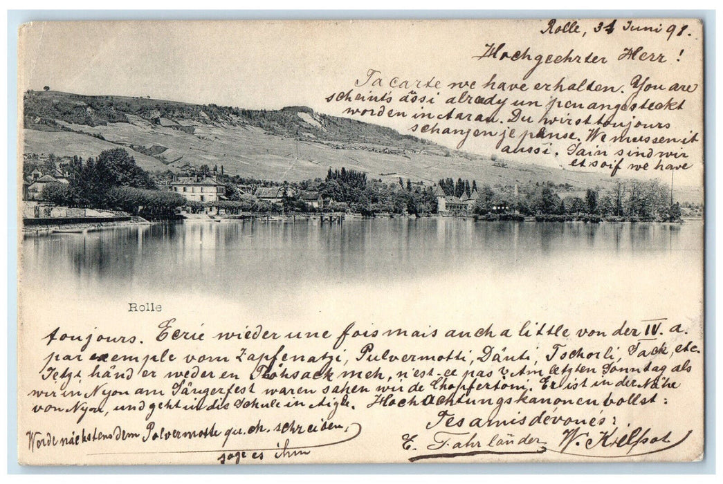 1898 View of Hill Houses River Rolle Canton of Vaud in Switzerland Postcard