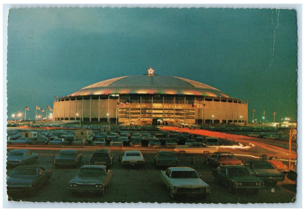 1975 View Of The Astrodome Cars Houston Mineral Wells Texas TX Vintage Postcard