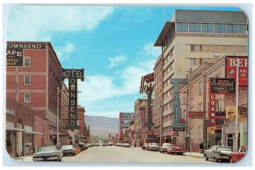 c1960's Center Street Looking South Townsend Hotel Casper Wyoming WY Postcard