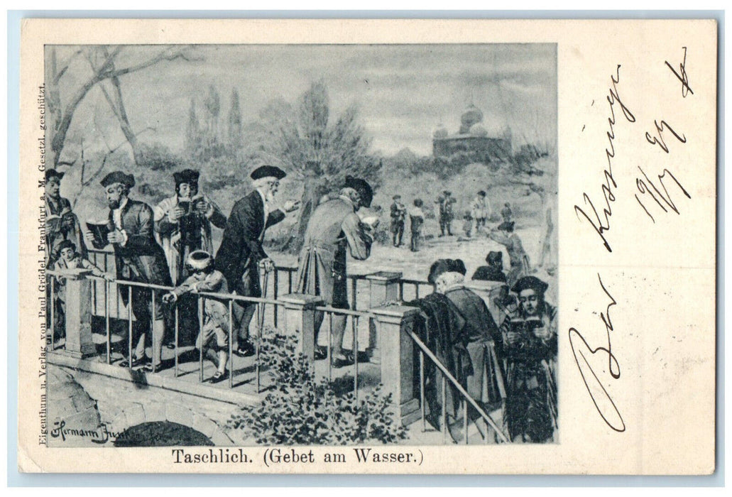 1899 View of Taschlich (Prayer By The Water) Bavaria Germany Antique Postcard