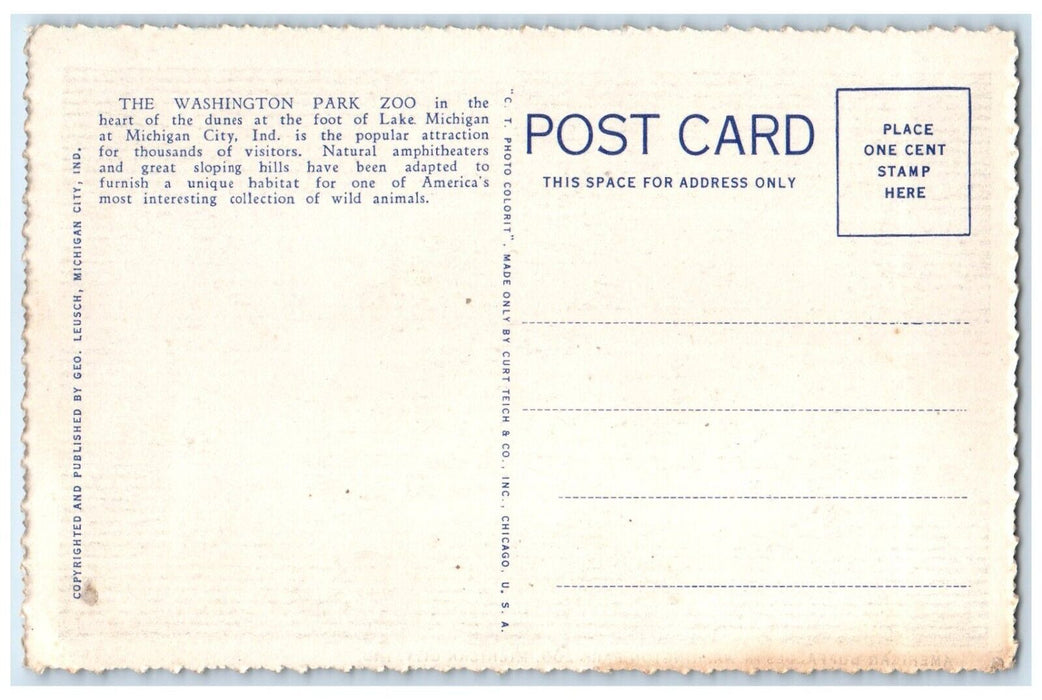 c1930's American Buffaloes In Washington Park Zoo Michigan City IN Postcard