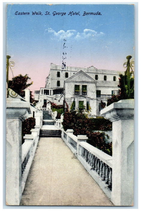 c1910 View of Eastern Walk St. George Hotel Bermuda Antique Posted Postcard