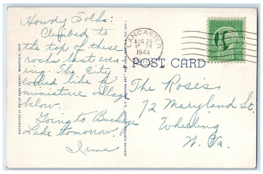 1944 View Of Hanging Rock Mt. Pleasant Lancaster Ohio OH Posted Vintage Postcard