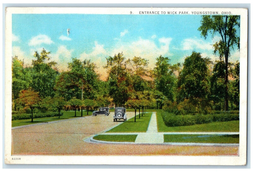 View Of Entrance To Wick Park Cars Youngstown Ohio OH Posted Vintage Postcard