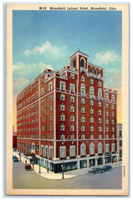 1943 Mansfield Leland Hotel Building Cars Mansfield Ohio OH Vintage Postcard