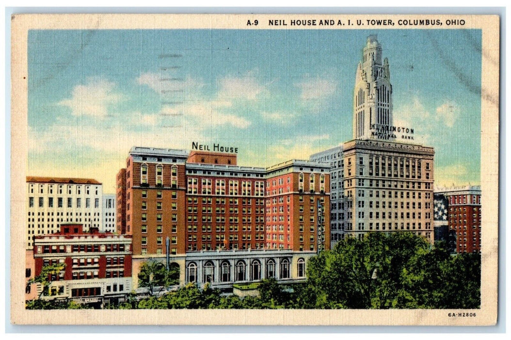 1938 Aerial View Neil House A. I. U. Tower Building Columbus Ohio OH Postcard