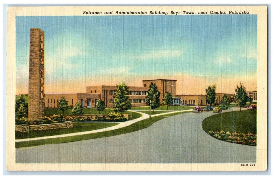 c1940 Entrance Administration Building Boys Town Omaha Nebraska Antique Postcard
