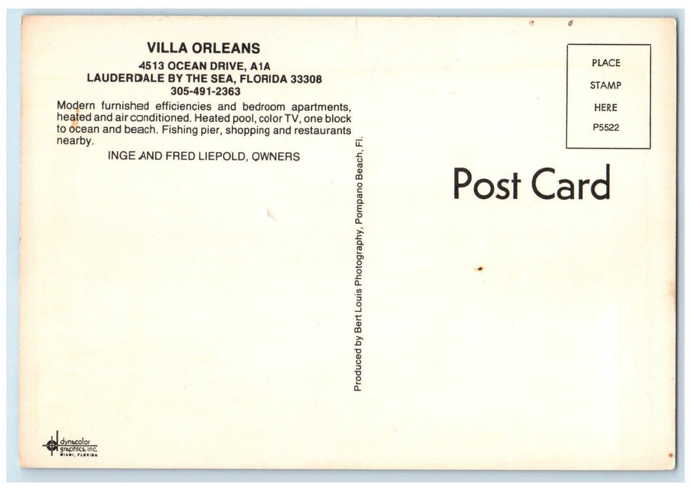 c1950's Villa Orleans Resort Motel Lauderdale By The Sea Florida FL Postcard