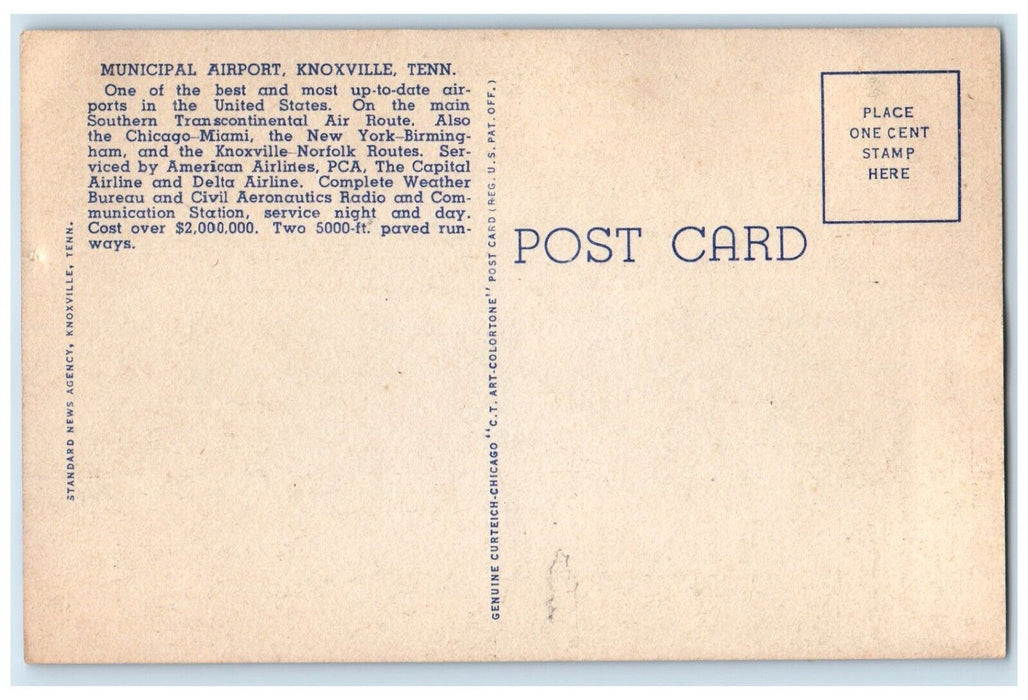 c1940 Knoxville Municipal McGhee Tyson Airport Knoxville Tennessee TN Postcard
