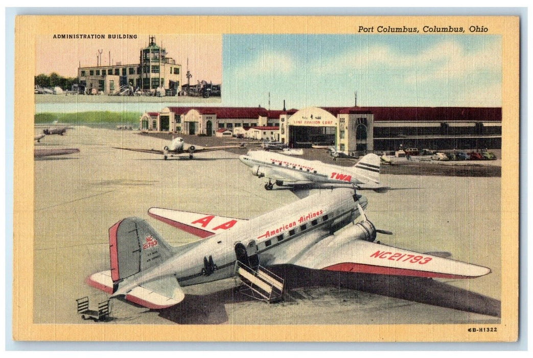 c1940 Port Columbus Multi-View Building Airport Columbus Ohio Unposted Postcard