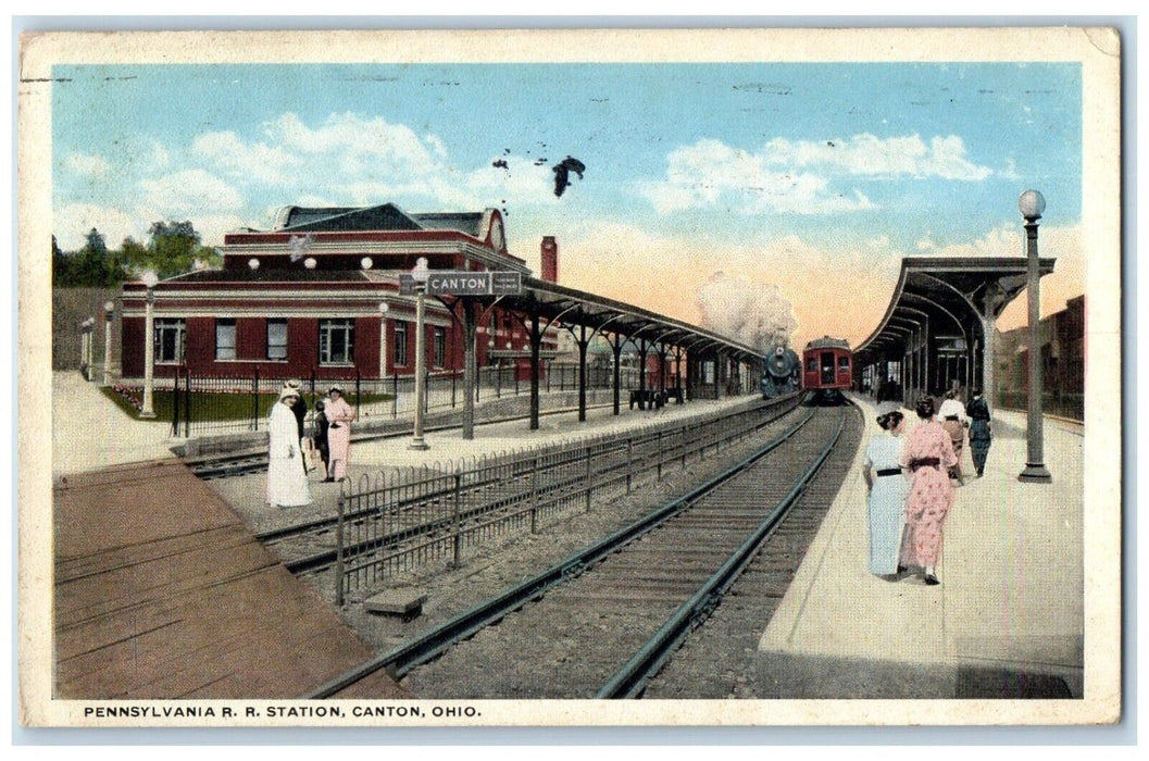 1920 Pennsylvania RR Station Railroad Railways Canton Ohio OH Antique Postcard