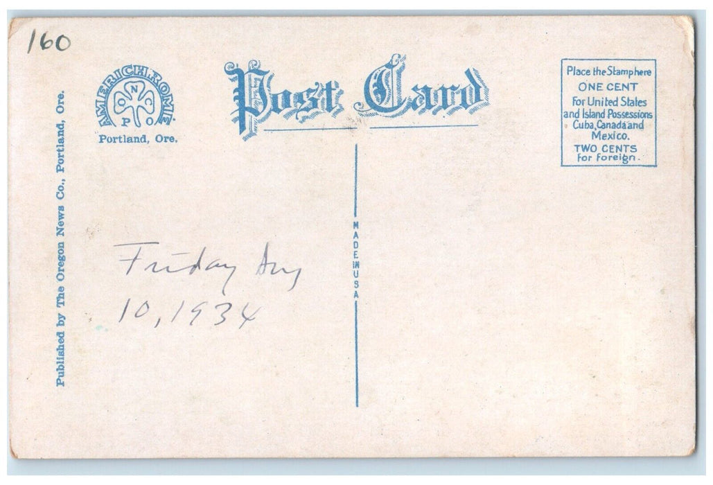 1934 Scenic View Multnomah Falls Lodge Columbia River Highway Oregon OR Postcard