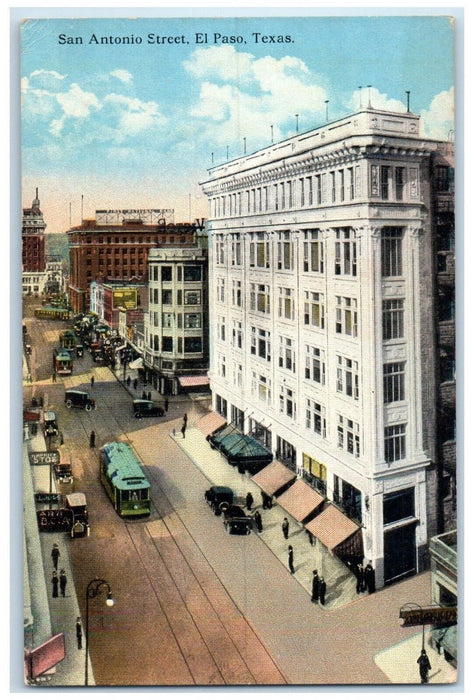 c1910 San Antonio Street Streetcar Exterior Building El Paso Texas TX Postcard