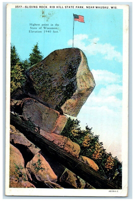 c1910's Sliding Rock Rib Hill State Park Near Wausau Wisconsin WI Postcard