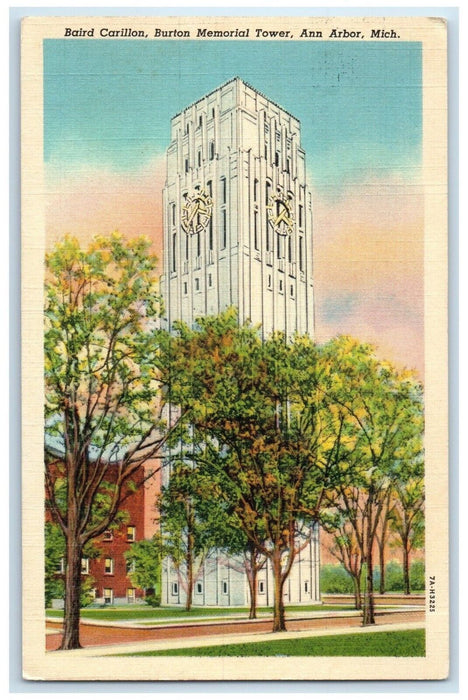 c1940 Baird Carillon Burton Memorial Tower Ann Harbor Michigan Unposted Postcard