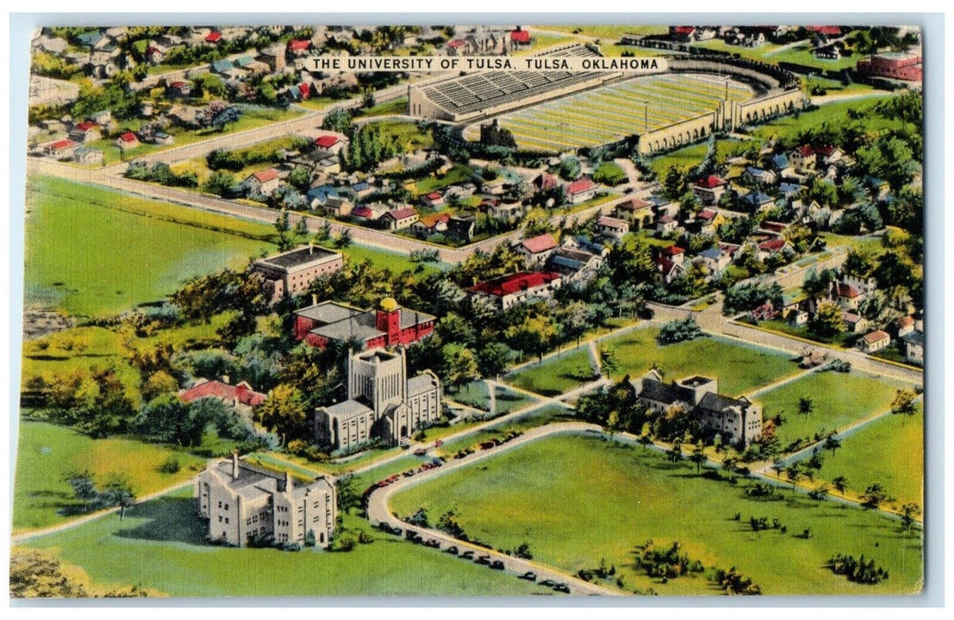 1945 Bird's Eye View University Tulsa Buildings Tulsa Oklahoma Vintage Postcard
