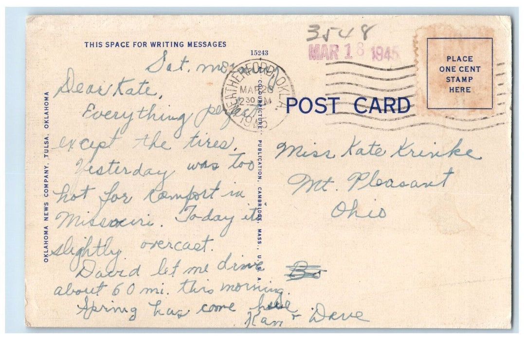 1945 Bird's Eye View University Tulsa Buildings Tulsa Oklahoma Vintage Postcard