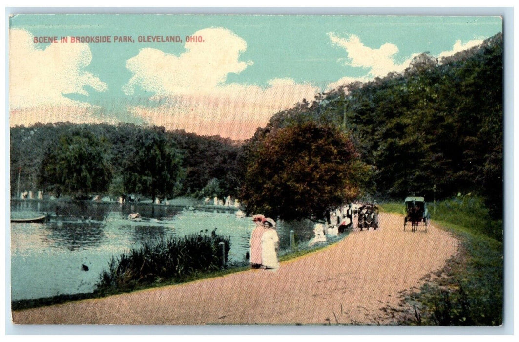 c1910 Scene Brookside Park Horse Carriage River Cleveland Ohio Unposted Postcard