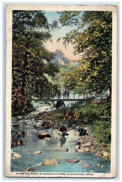 1917 Scenic View Pretty Vista Bridge River Garfield Park Cleveland Ohio Postcard