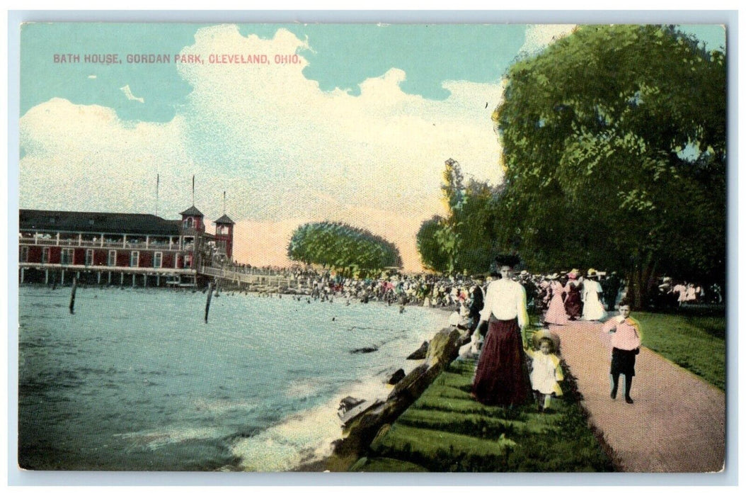 1910 Bath House Building Children Gordon Park Cleveland Ohio OH Antique Postcard