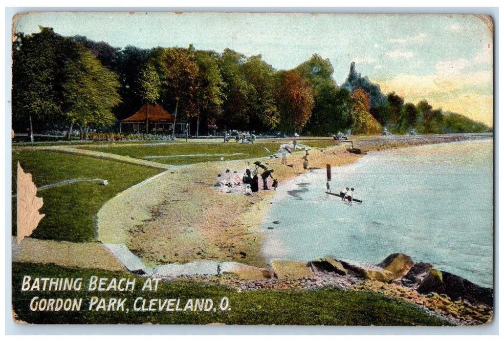 c1910 Bathing Beach Swimming  Trees Building Gordon Park Cleveland Ohio Postcard