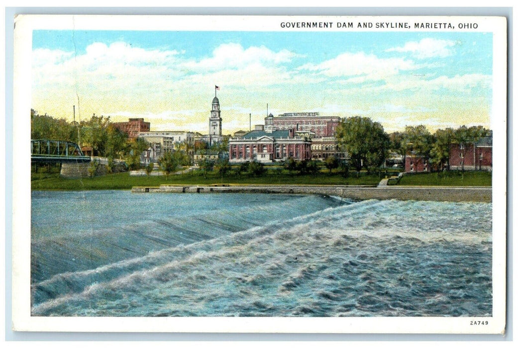 c1920 Scenic View Government Dam Skyline Marietta Ohio Antique Unposted Postcard