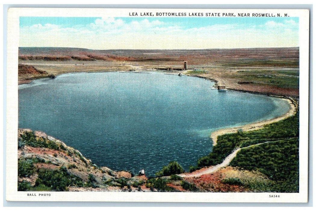 c1940 Aerial Lea Lake Bottomless Lakes State Park Roswell New Mexico NM Postcard